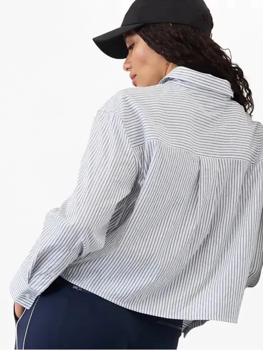 Athleta Midday Cropped Poplin Shirt chemisier court Stripe NWT - Picture 2 of 11